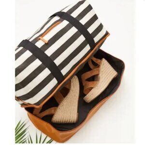 Weekender Black & White Stripe Canvas with Zippered Shoe Compartment